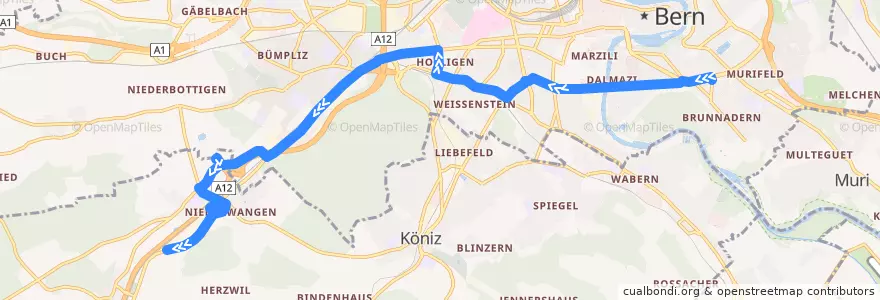 Mapa del recorrido Bus 31: Brunnadernstrasse => Niederwangen Erle de la línea  en Verwaltungsregion Bern-Mittelland.