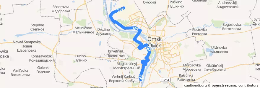 Mapa del recorrido Автобус №14 : Посёлок Мелиораторов - Николаевка de la línea  en オムスク管区.