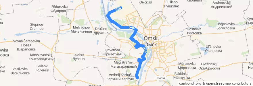 Mapa del recorrido Автобус №14 : Николаевка - Посёлок Мелиораторов de la línea  en городской округ Омск.