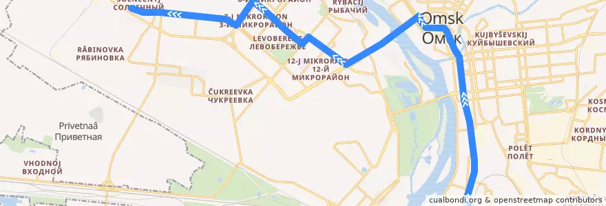 Mapa del recorrido Автобус №24 : Железнодорожный вокзал - пос. Солнечный de la línea  en городской округ Омск.