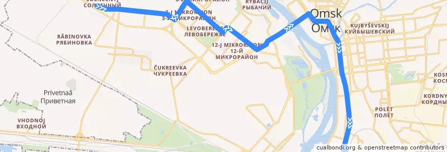 Mapa del recorrido Автобус №24 : пос. Солнечный - Железнодорожный вокзал de la línea  en городской округ Омск.