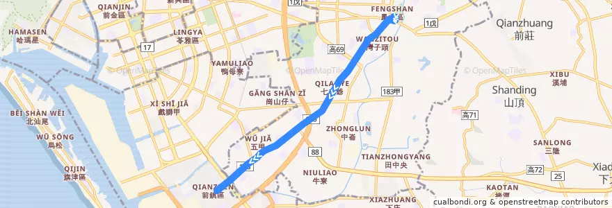 Mapa del recorrido 五甲幹線B(返程) de la línea  en Kaohsiung.