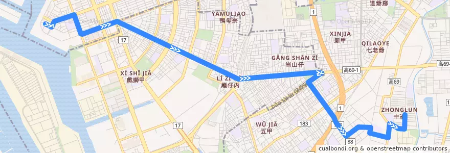 Mapa del recorrido 一心幹線(返程) de la línea  en 가오슝시.