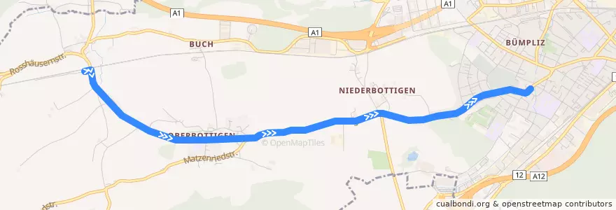 Mapa del recorrido Bus 32: Riedbach Bahnhof => Bachmätteli de la línea  en Bern.