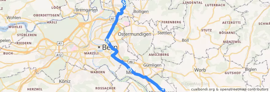 Mapa del recorrido Bus 40: Ittigen, Kappelisacker => Allmendingen, Käserei de la línea  en Verwaltungsregion Bern-Mittelland.