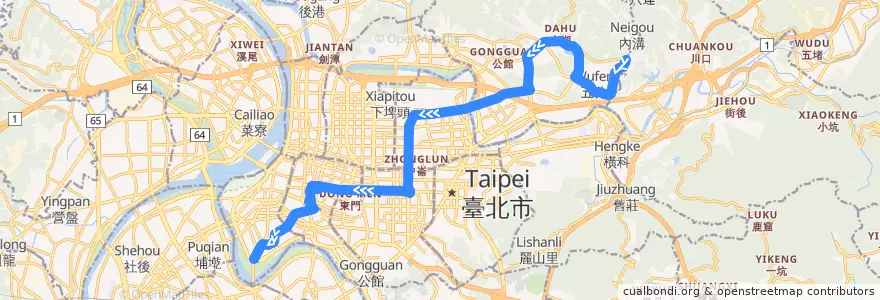 Mapa del recorrido 臺北市 630(大都會) 東園-東湖 (返程) de la línea  en Тайбэй.