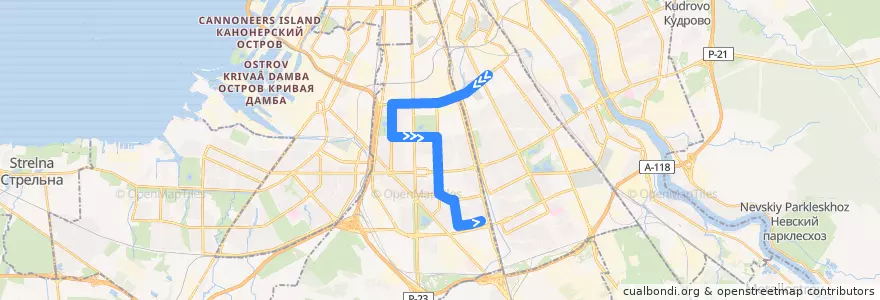 Mapa del recorrido Автобус № 36: станция метро "Бухарестская" => Звёздная улица de la línea  en Московский район.