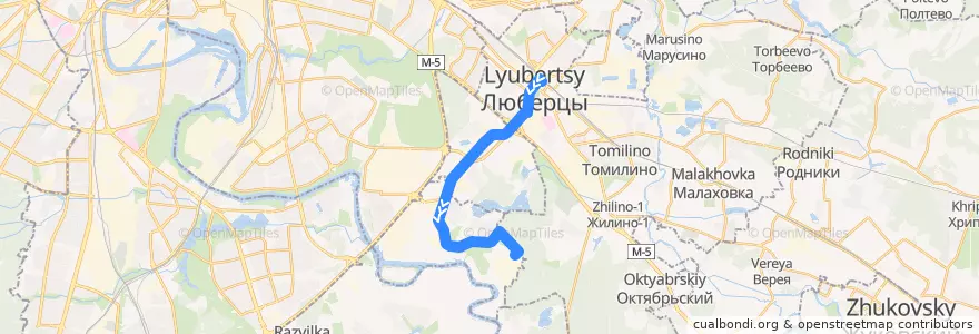 Mapa del recorrido Автобус 21: станция Люберцы => город Дзержинский de la línea  en Московская область.