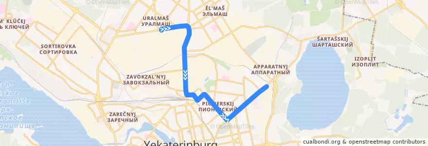 Mapa del recorrido Трамвай 5а: УЗТМ - Шарташ de la línea  en городской округ Екатеринбург.