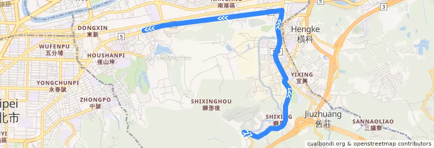 Mapa del recorrido 臺北市 藍25 中華科技大學-捷運昆陽站 (往程) de la línea  en Distretto di Nangang.
