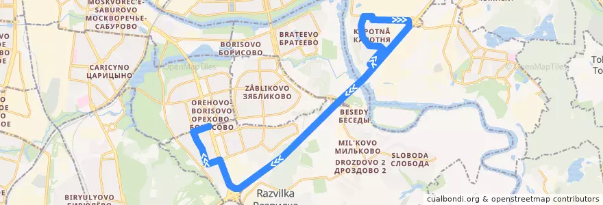 Mapa del recorrido Автобус №95: Капотня - Метро "Домодедовская" de la línea  en Центральный федеральный округ.