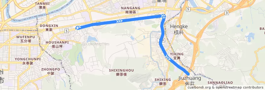 Mapa del recorrido 臺北市 212區 舊莊-捷運昆陽站 (返程) de la línea  en Nangang District.