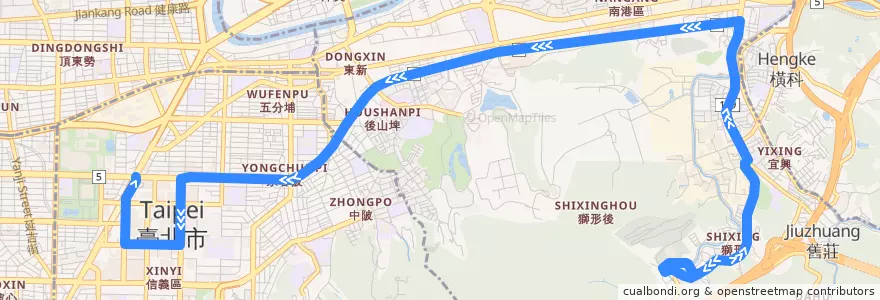 Mapa del recorrido 臺北市 270區 凌雲五村-市政府(往程) de la línea  en Тайбэй.
