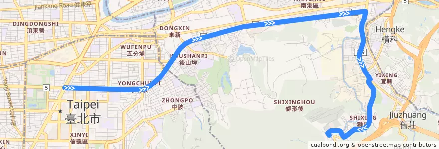 Mapa del recorrido 臺北市 270區 凌雲五村-市政府(返程) de la línea  en Taipei.