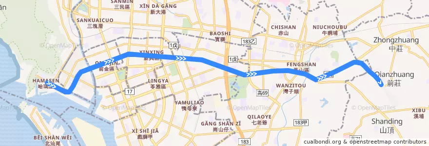 Mapa del recorrido 高雄捷運橘線 西子灣 - 大寮 de la línea  en 高雄市.