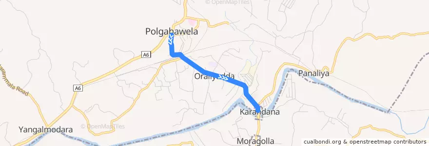 Mapa del recorrido Kegalle Kurunegala de la línea  en කුරුණෑගල දිස්ත්‍රික්කය.