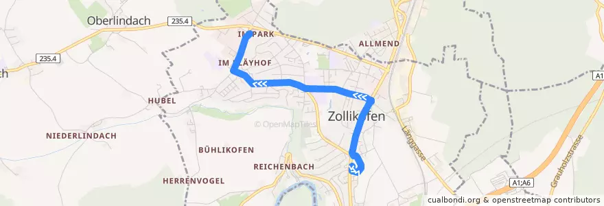 Mapa del recorrido Bus 34: Unterzollikofen, Bahnhof => Zollikofen, Hirzenfeld de la línea  en Zollikofen.
