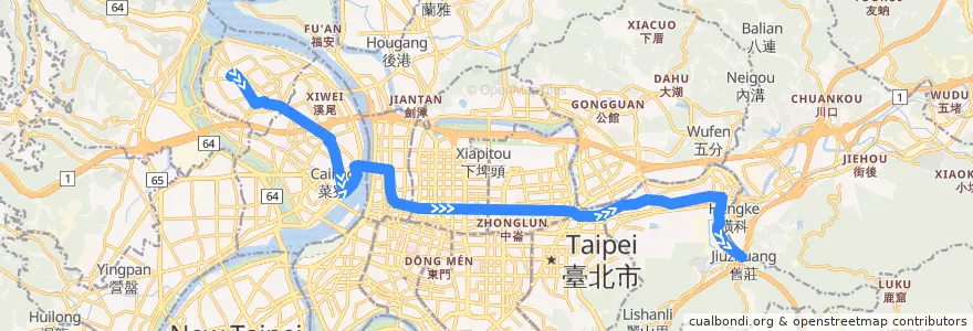 Mapa del recorrido 臺北市 306(大都會) 舊莊-蘆洲 (返程) de la línea  en تايبيه الجديدة.