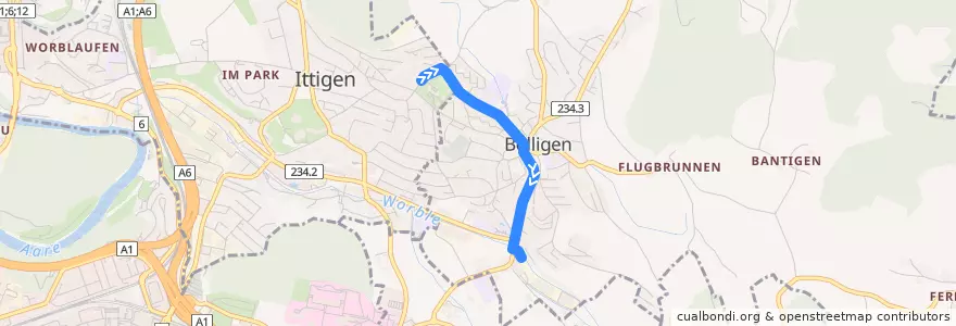 Mapa del recorrido Bus 47: Ittigen, Mannenberg => Bolligen, Bahnhof de la línea  en Bolligen.
