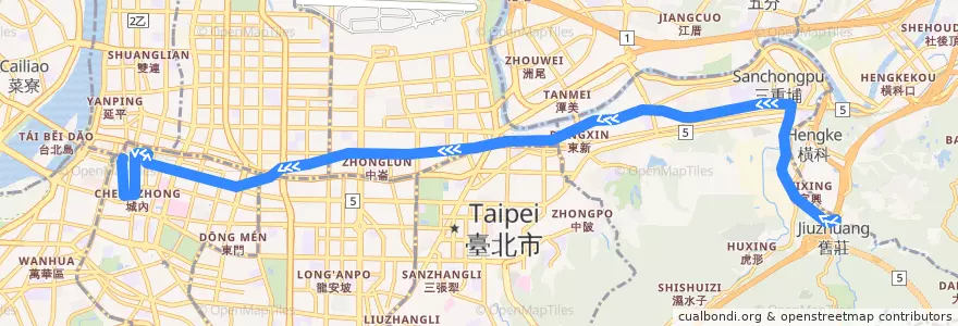 Mapa del recorrido 臺北市 276 舊莊-衡陽路 (往程) de la línea  en 臺北市.