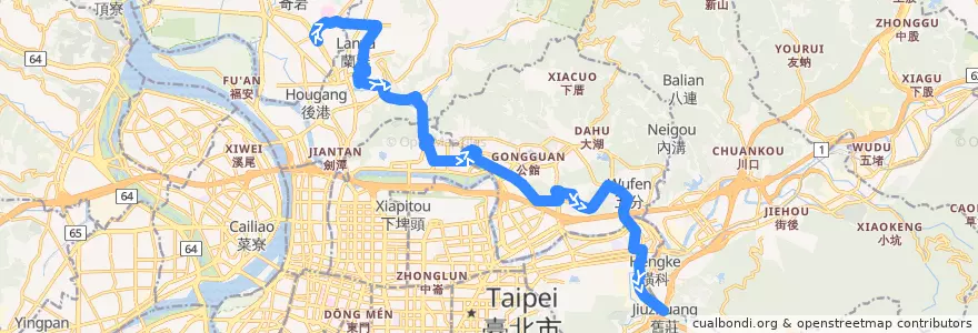 Mapa del recorrido 臺北市 645 舊莊-捷運石牌站 (返程) de la línea  en Taipei.