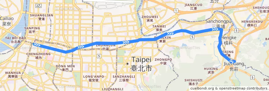 Mapa del recorrido 臺北市 276 舊莊-衡陽路 (返程) de la línea  en Taipei.