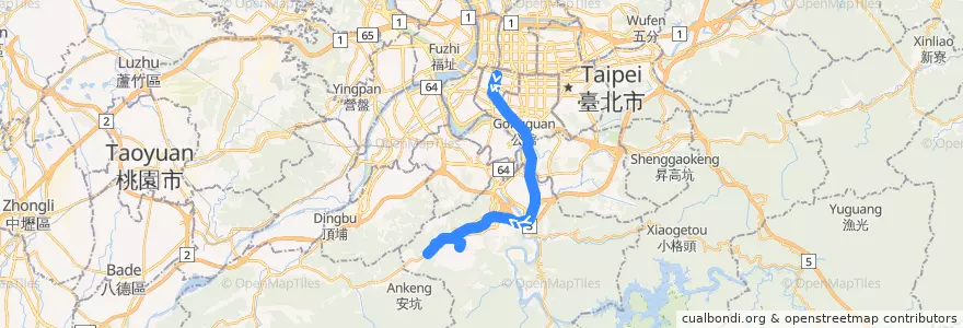 Mapa del recorrido 臺北市 648 錦鏽山莊-台北車站 (返程) de la línea  en Nuevo Taipéi.