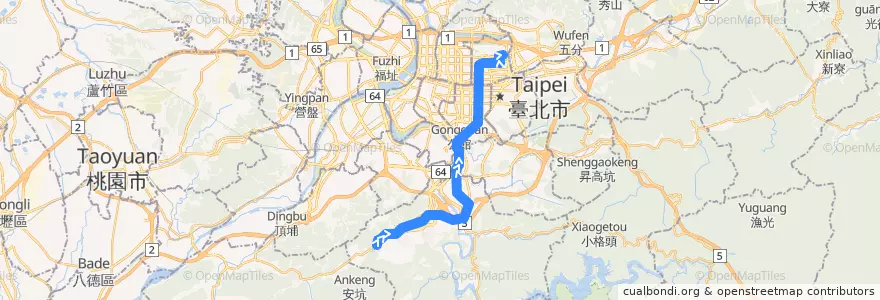 Mapa del recorrido 臺北市 905 錦鏽-民生社區(往程) de la línea  en Nuova Taipei.