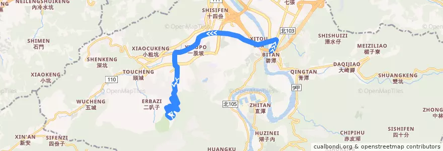 Mapa del recorrido 新北市 839 達觀社區-捷運新店站 (返程) de la línea  en Xindian District.