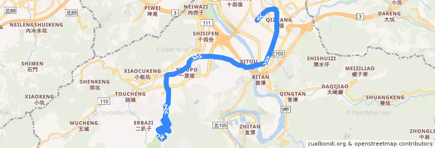 Mapa del recorrido 新北市 839耕莘 達觀社區-耕莘醫院 (往程) de la línea  en Xindian District.