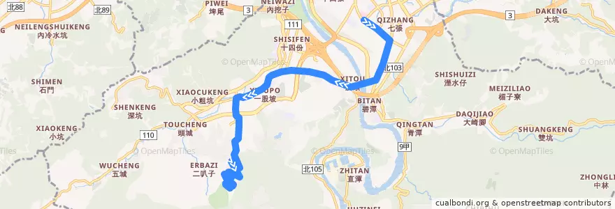 Mapa del recorrido 新北市 839耕莘 達觀社區-耕莘醫院 (返程) de la línea  en Distretto di Xindian.
