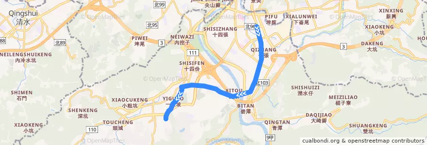 Mapa del recorrido 新北市 綠10 景文科技大學-捷運大坪林站 (返程) de la línea  en 新店區.