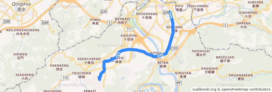 Mapa del recorrido 新北市 綠7 黎明清境-捷運大坪林站 (返程) de la línea  en Xindian.
