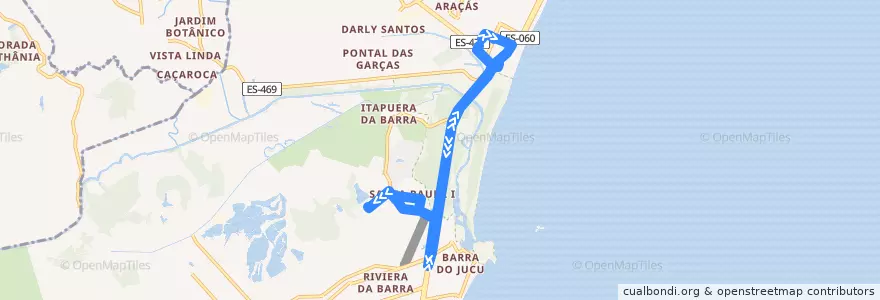 Mapa del recorrido 655 - Terminal de Itaparica/Santa Paula - circular de la línea  en Vila Velha.