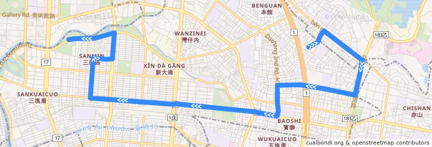 Mapa del recorrido 紅28(正線_返程) de la línea  en 三民區.