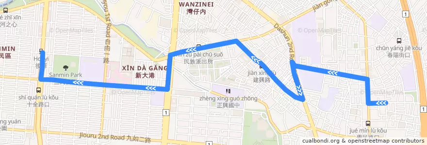 Mapa del recorrido 紅29(返程) de la línea  en 三民区.