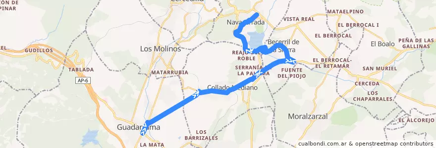 Mapa del recorrido Bus 690: Guadarrama → Collado Mediano → Navacerrada de la línea  en Cuenca del Guadarrama.