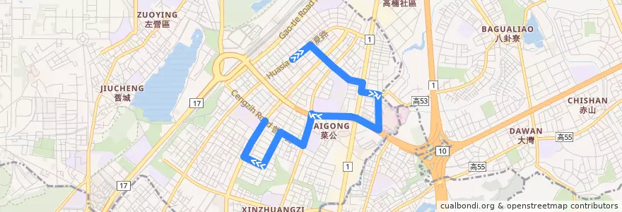 Mapa del recorrido 紅50(返程) de la línea  en 左營區.