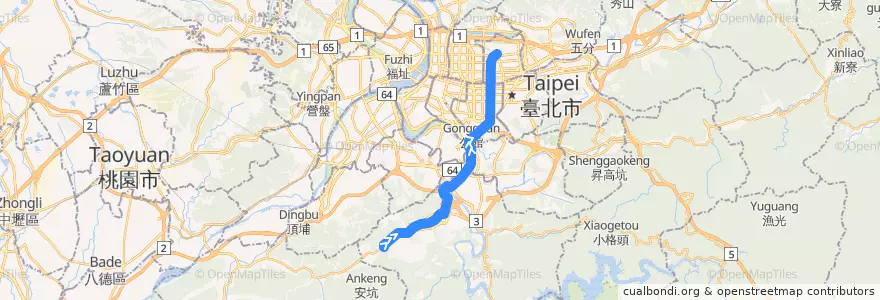 Mapa del recorrido 新北市 913 錦繡-松山機場 (往程) de la línea  en Новый Тайбэй.