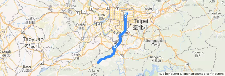 Mapa del recorrido 新北市 913 錦鏽-松山機場 (返程) de la línea  en Новый Тайбэй.