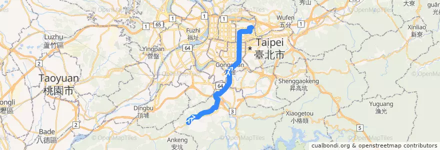 Mapa del recorrido 臺北市 905副 錦鏽-民生社區(往程) de la línea  en Nuova Taipei.