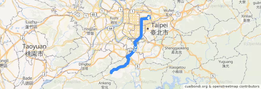 Mapa del recorrido 臺北市 905副 錦鏽-民生社區(返程) de la línea  en Nouveau Taipei.