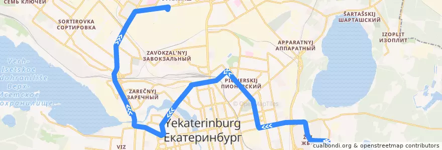 Mapa del recorrido Трамвай 23. 40 лет ВЛКСМ - Машиностроителей de la línea  en городской округ Екатеринбург.