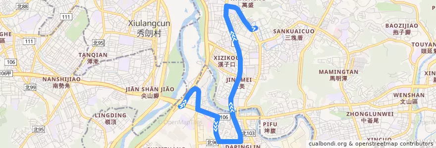 Mapa del recorrido 新北市 290副 興隆站-溪園路 (返程) de la línea  en 신베이 시.