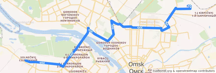 Mapa del recorrido Автобус №103 : Онкологический диспансер - пос. Солнечный de la línea  en городской округ Омск.