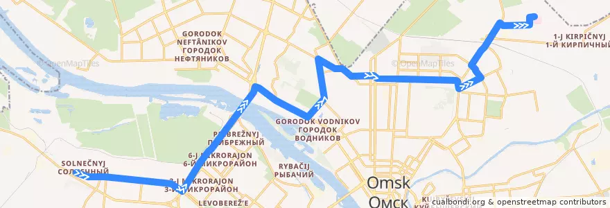 Mapa del recorrido Автобус №103 : пос. Солнечный - Онкологический диспансер de la línea  en городской округ Омск.