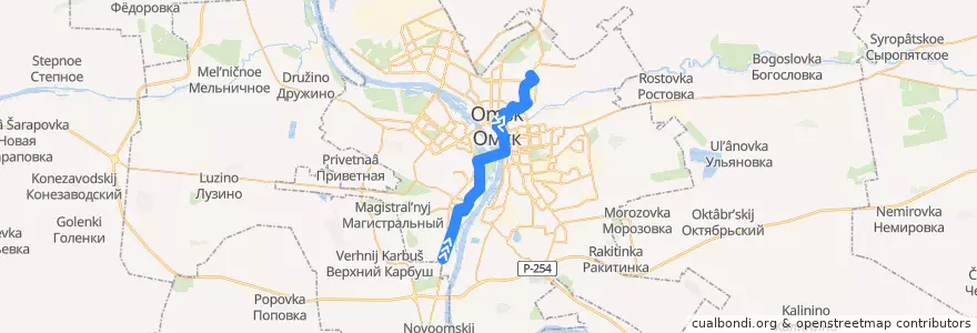 Mapa del recorrido Автобус №45 : Механический завод - 21-я Амурская de la línea  en городской округ Омск.