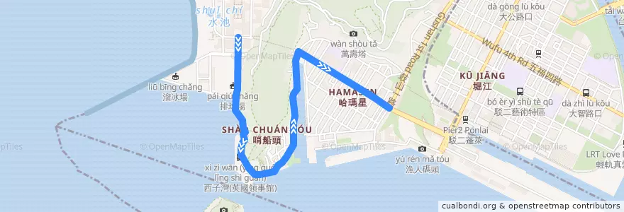 Mapa del recorrido 橘1A(返程) de la línea  en Gushan District.