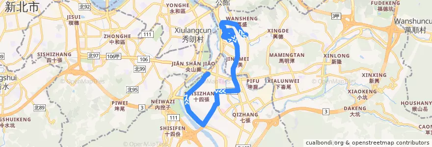 Mapa del recorrido 新北市 290副(萬和) 興隆站-溪園路 (往程) de la línea  en Neu-Taipeh.
