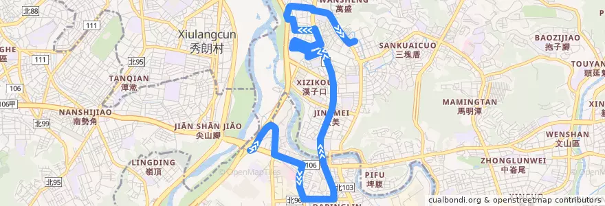 Mapa del recorrido 新北市 290副(萬和) 興隆站-溪園路 (返程) de la línea  en Новый Тайбэй.